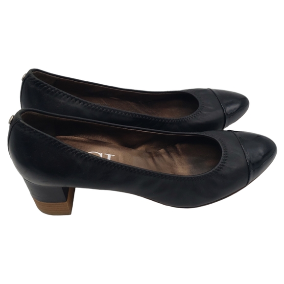 AGL Leather Pumps Size EU 43 in Black Round Capped Toe Stacked Heel - Picture 1 of 11
